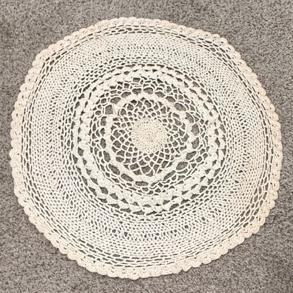 Vintage Handmade Crochet Doily Round Lace Table Topper Cream 16 Inch Cotton